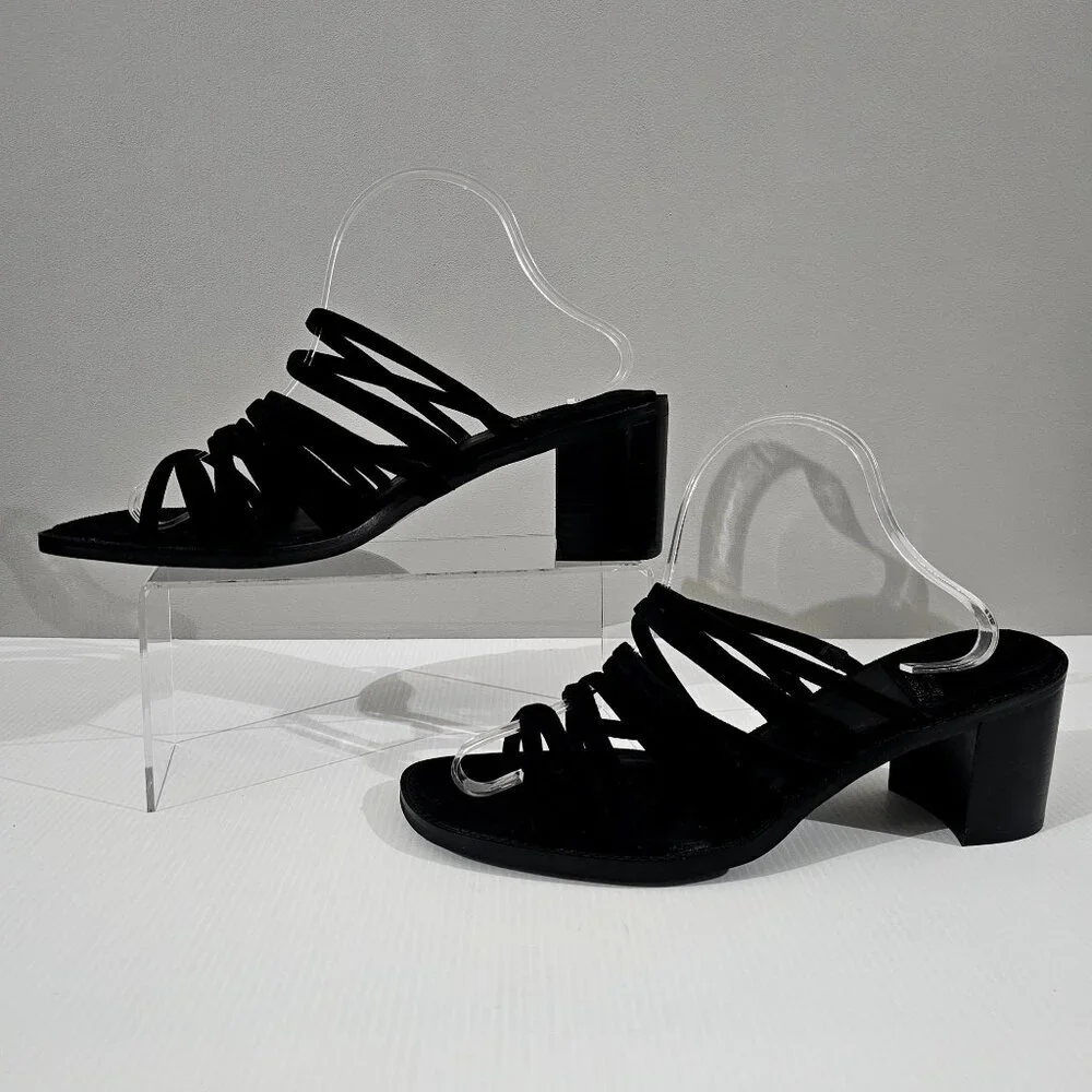 Jeffrey Campbell Intertwine Slide Sandal Womens 11 Black Suede Block Heel